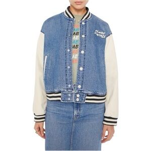 New Mother Pregame Denim Bomber Jacket Small S Blue Strike A Pose Casual Flaw